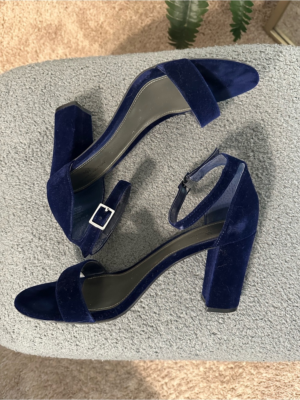 Worthington Navy Velvet Block Heel Sandals with Ankle Strap